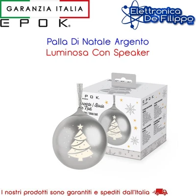 Palla Di Natale Argento Luminosa Con Speaker - Immagine 1 di 3