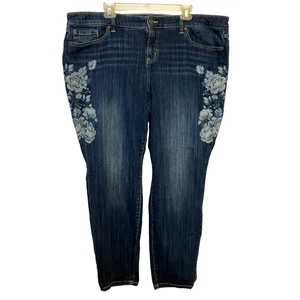 Pantalones de mezclilla ajustados Torrid Premium para mujer bordados florales talla 24 boho verano - Imagen 1 de 8