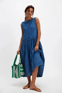 Free People Soraya Denim Midi Dress Blue XS NEW - Picture 1 of 4