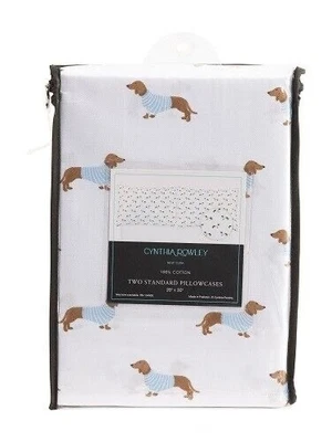 SET OF 2- DACHSHUND in Blue Sweater 💙 PILLOWCASES Standard COTTON New FREE SHIP - Image 1 of 2