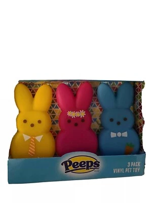 Peeps 3 Pack Vinyl Pet Toy Blue Pink Yellow Squeaker Easter 2021 New - Изображение 1 из 2
