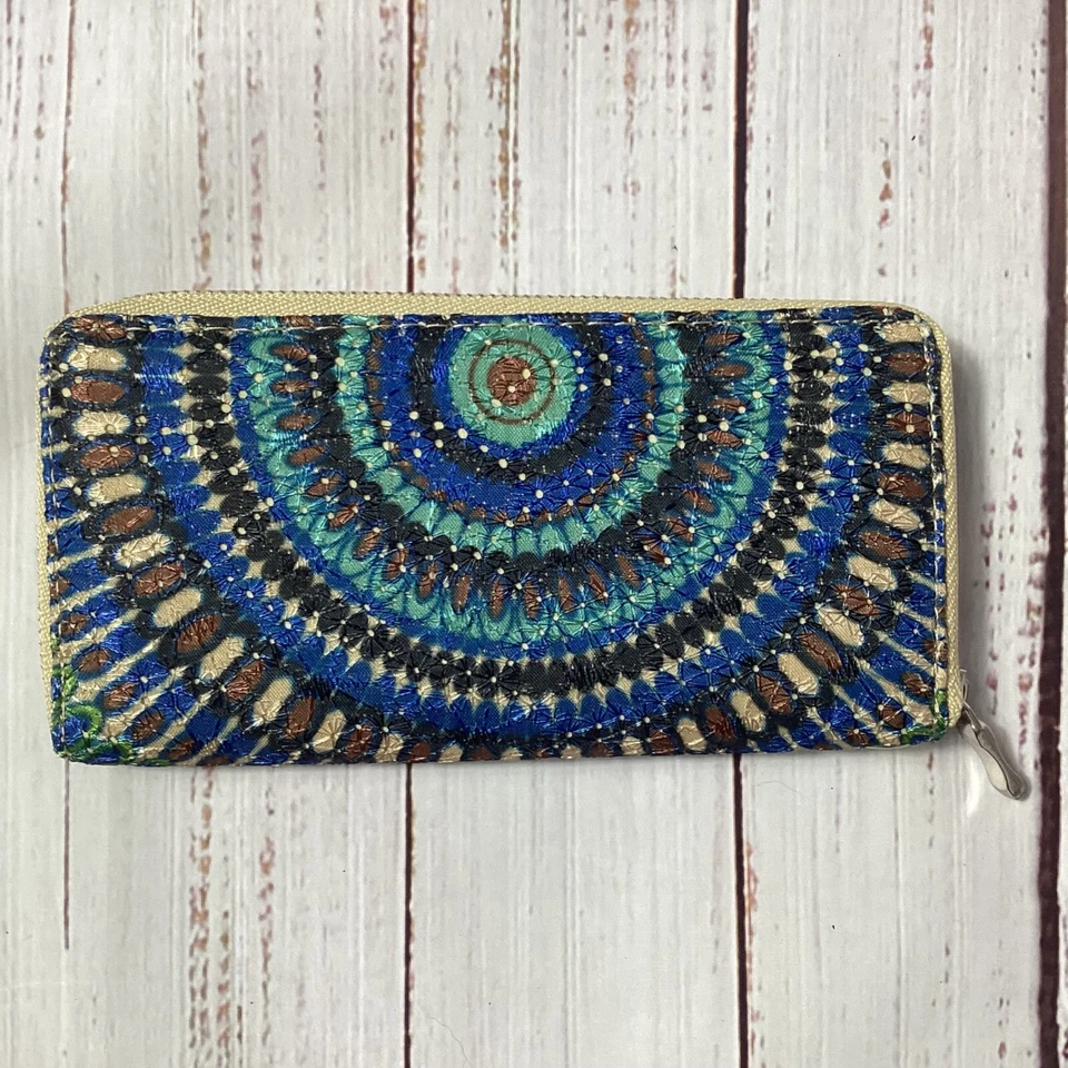 Cartera sin asas azul con cremallera alrededor para mujer NUEVA Foto 1 de 3
