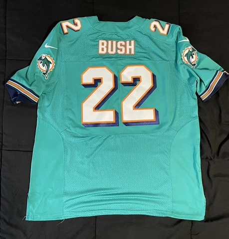 Men’s NIKE NFL Miami Dolphins Football Jersey #22 Bush Blue 52 Onfield SEWN Cover