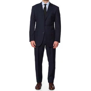 VANNUCCI Milano Navy Blue Pinstripe Super 120's Wool Suit EU 54 NEW US 44 - Picture 1 of 12