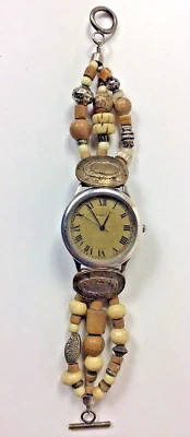 Reloj Cuarzo Fossil SW-6602 Mujer Plata Marrón Cuentas Batería Nueva Foto 1 de 4