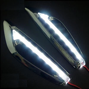 CAR SIDE FENDER VENT COVER WHITE SHELL CHROME WHITE LED LIGHT X 2 PIECES - Picture 1 of 5
