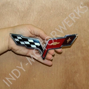 C6 CORVETTE CROSSED FLAG METAL MAGNET EMBLEM ART 05-13 SIZE: 6" x 2.5" CROSSFLAG - Picture 1 of 5