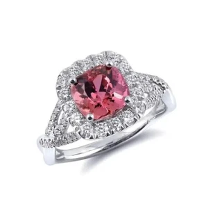 2.52 TCW Pink Spinal & White Sapphire Crisscross Shank Engagement Party Ring - Picture 1 of 7