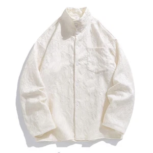 Mens Casual Stand Collar Shirt Jacquard Top Long Sleeve Blouse Loose Daily Comfy - Bild 1 von 10
