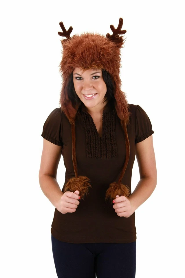 Adult Holiday Christmas Reindeer Hoodie Costume Laplander Hat with Ears Antlers - Image 1 of 3