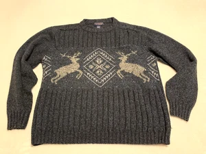 Roundtree & Yorke Sweater Mens XL Wool Blend Blue Reindeer - Picture 1 of 4