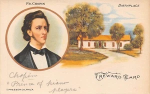 TARJETA DE RECOMPENSA FREDERIC CHOPIN~COMPOSITOR POLACO~PRESSER ESTUDIANTE MÚSICA - Imagen 1 de 3