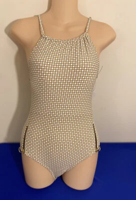 Traje de baño Michael Kors cuello alto de una pieza cremallera lateral detalles talla 6 NUEVO Foto 1 de 4
