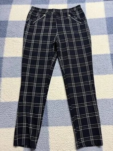 Adrienne Vittadini Women Sz L (Measure 30x27) Dark Blue Check Plaid Dress Pants - Picture 1 of 10