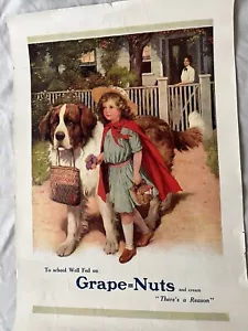 Vintage Ad To School Well Fed on Grape-Nuts 1914 16” x 11” - Picture 1 of 9