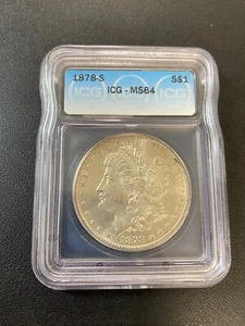 1878 S MORGAN DOLLAR ICG MS-64 - UNCIRCULATED - GREAT DATE - CERTIFIED SLAB - $1 - Picture 1 of 2