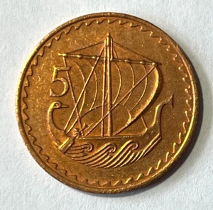 Moneda Chipre 1980 5 mil galera antigua mercante velero barco paloma pájaro - Imagen 1 de 2