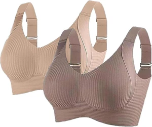2PC Sports for Women Cozy Ribbed Wireless Bra Seamless Adjustable Everyday Bra - Picture 1 of 11