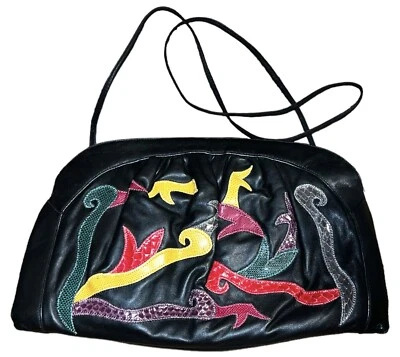 Винтажная черная кожаная наплечная/клатч-сумка 80-х VENETTO от AMI KAHN - Изображение 1 из 4