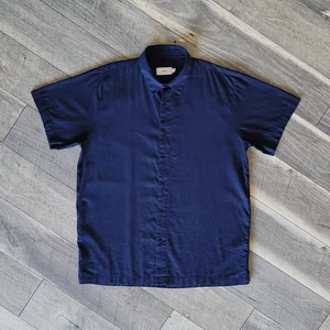 Onia Linen Blend Button Up Shirt L Blue Lightweight Classic Casual Short Sleeve - Picture 1 of 7