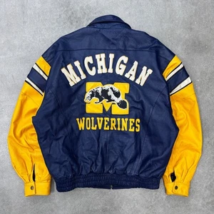 Chaqueta de Cuero Wolverines de Colección Universidad de Michigan M Bombardero Universitario RARA - Imagen 1 de 16