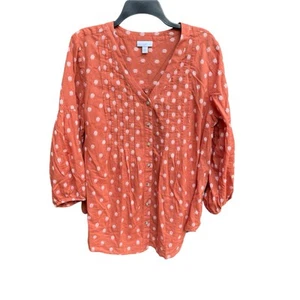 J. Jill Peasant Top Women Size Large Brown Patterned Button India Pop Over L - Picture 1 of 9
