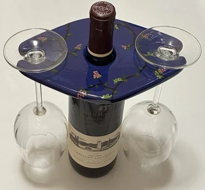 Porta-copos de vinho artesanais caddy taça cerâmica videira pintada mordomo - Imagem 1 de 4