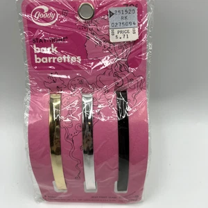 Vintage 1970s Goody Stay Tight Back Barrettes 3.5" Gold Silver Bronze 3 Pack NOS - Picture 1 of 4