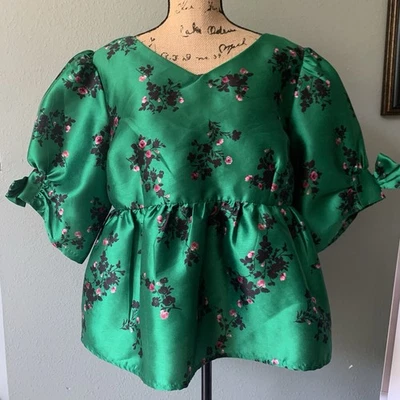 Top boho eShakti Wayward Fancies para mujer más 1X verde floral peplum manga abullonada Foto 1 de 4
