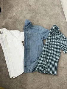 Boy Short Sleeve Dress Shirts Lot Of 3 -White, Denim And Blue Stripe. Size 8 - Picture 1 of 4