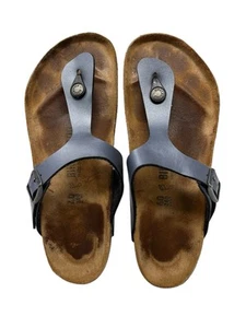 Birkenstock Gizeh Birko-Flor Metallic Gun Metal Gray Sandals Thong Womens 9 M 40 - Picture 1 of 11