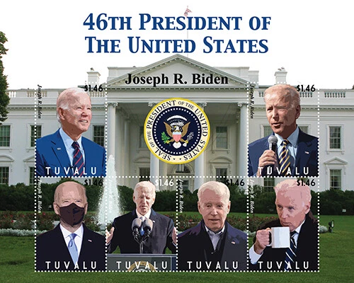 Tuvalu 2021 - Joe Biden 46º Presidente de América, EE. UU. - Hoja de 6 estampillas - MNH Foto 1 de 1
