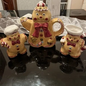Vintage Lebkuchenmann Weihnachten Leckerli Keramik Teekanne Laurie Gates 9" hoch unbenutzt - Bild 1 von 7