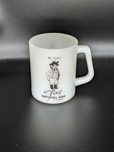 Vintage Federal Milk Glass Mug First National Bank Valdosta Advertising Mr First - Picture 1 of 5