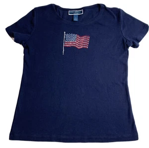 Karen Scott Shirt Damen PM Petites blau kurzärmelig Perlenflagge Akzent - Bild 1 von 9