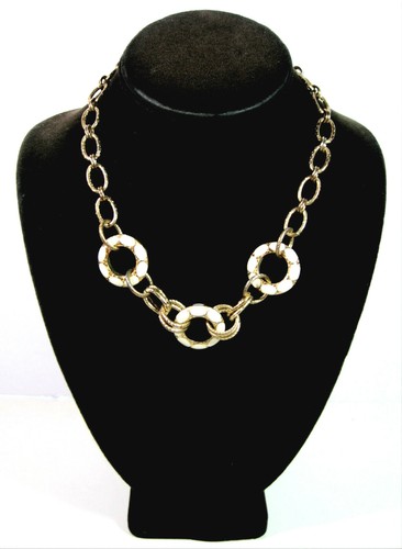 OFF WHITE ANELLI SMALTATI punti bianco sporco COLLANA anteriore vintage catena tono oro maglie ovali 18"