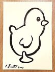 Dessin original à l'encre CHRIS ZANETTI BÉBÉ OISEAU poulet art 8x6 signé