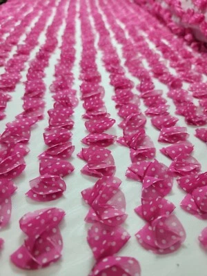 Fabric By The Yard Pink Lace 3d Polka-dot Bows Embroidery On Mesh Clothing Girls - Image 1 of 4