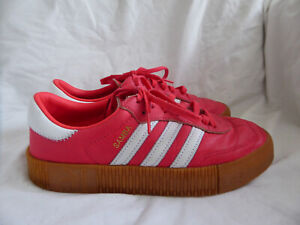 Adidas 'Samba' red/white leather 3 stripes round toe lace up trainers size 7