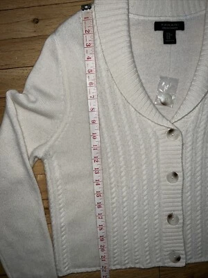 Cárdigan Tahari 100 % 2 capas cachemir abotonado tejido con cable 22" largo en crema talla XL Foto 1 de 4