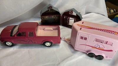 New-Ray Star Horse Pink Valley Ranch Truck & Trailer With Breyer Red Barn - Image 1 of 4