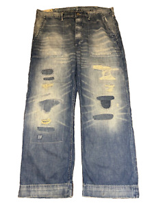 POLO RALPH LAUREN Men's Relaxed Straight Distress Repaired Carpenter Blue Jeans