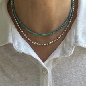 Blue Green Small Seed Bead Arizona Turquoise Necklace, Tiny Delicate Dainty 3mm - Picture 1 of 10