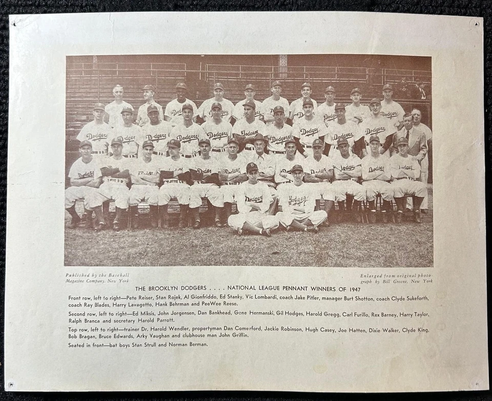 1910-57 M114 Baseball Magazine Premium 1947 Dodgers Team Jackie Robinson - Image 1 of 1