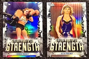 2021 Topps Chrome WWE Great Feats Of Strength Lot x2 Rousey Pheonix Refractor SP - Foto 1 di 4