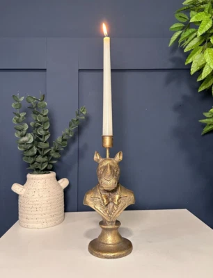 Detailed Dapper Rhino Gold Dinner Candle Holder Ornament | Safari Animal Lover - Image 1 of 4