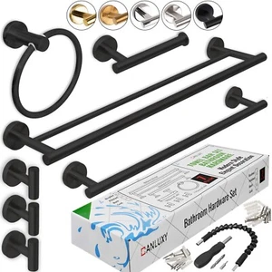 CANLUXY Towel Rack Bathroom Kit 7 Piece Stainless Steel, Black - Picture 1 of 9