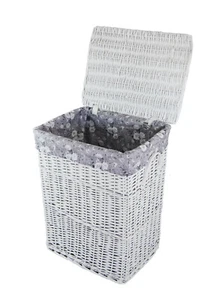 Wäschekorb weide weiss rechteckig blumenmuster grau 40x30 H.55 60L - Bild 1 von 5
