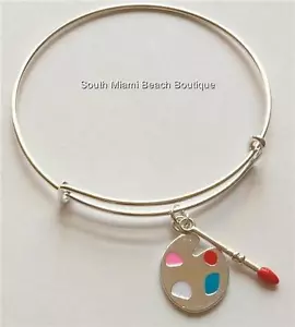 Artist Palette Charm Bracelet Silver Plated Pallet Art Teacher Graduation Gift - Picture 1 of 9