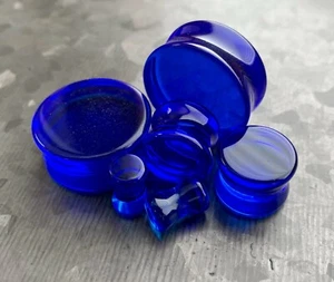PAIR Flat Glass Double Flare Plugs Gauges Earlets Body Jewelry  - Picture 1 of 18